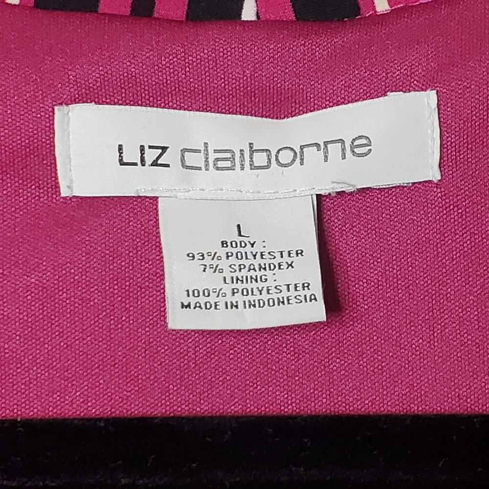 Liz Claiborne Striped Wrap Dress Large L Polyester Spandex Tie Waist Work - Picture 8 of 9
